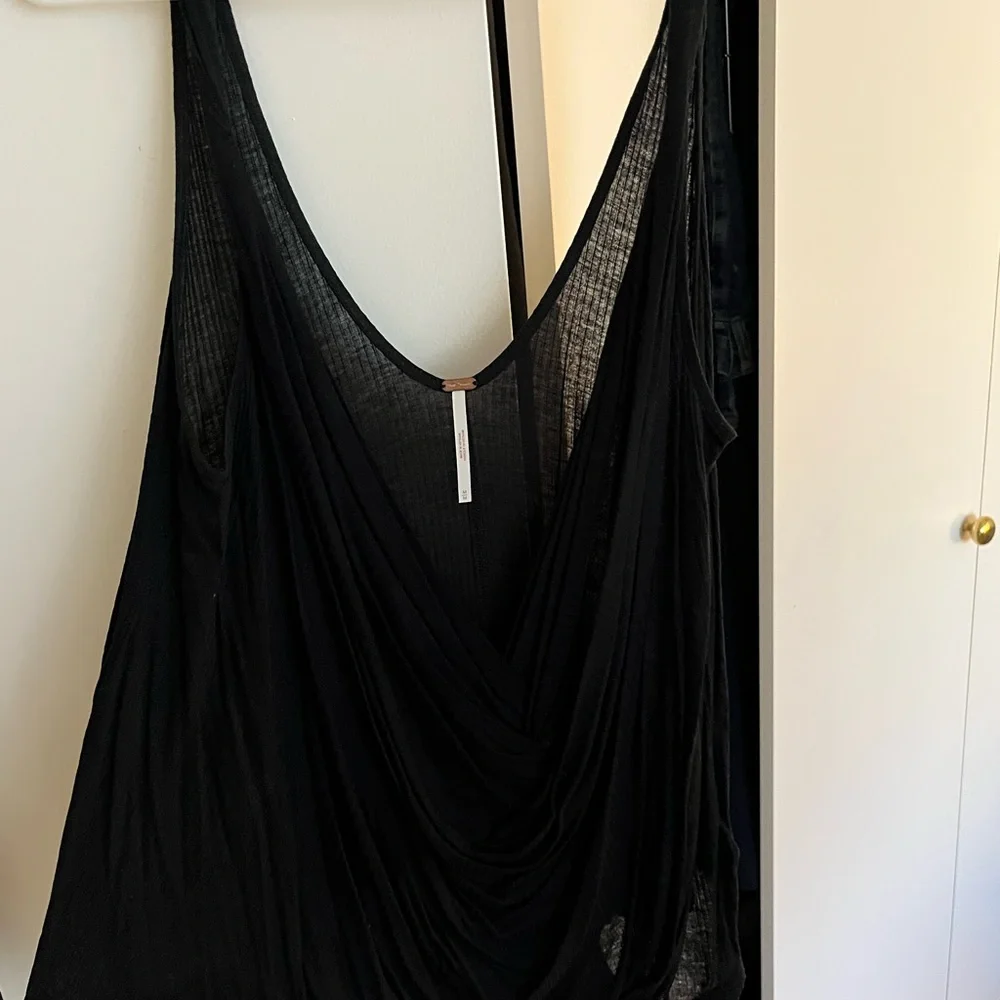 Free People Black Chemise Top with Deep V-Neck - Picture 2 of 4